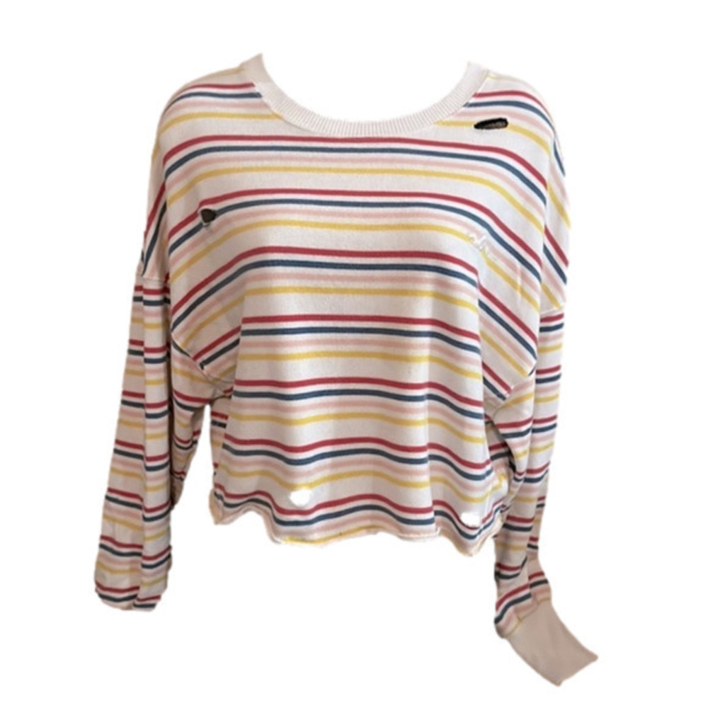 🔴Distressed Hollister California Women's Long Sleeve Pullover Cropped Size L